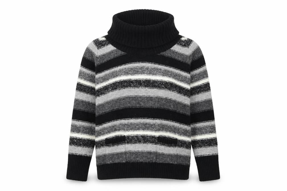 M&Co Womens Black Roll Neck Striped Acrylic Pullover Jumper Size 2