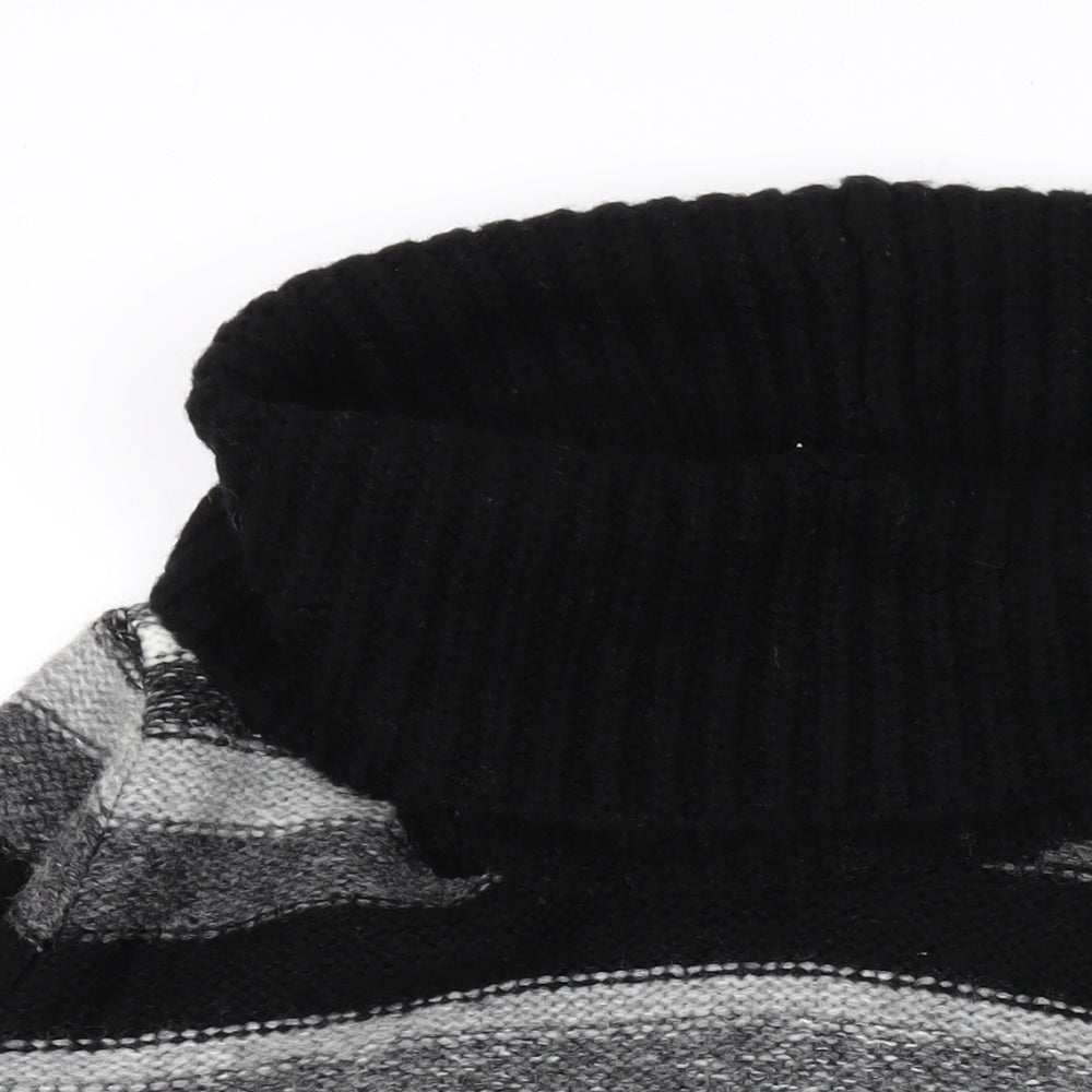 M&Co Womens Black Roll Neck Striped Acrylic Pullover Jumper Size 2