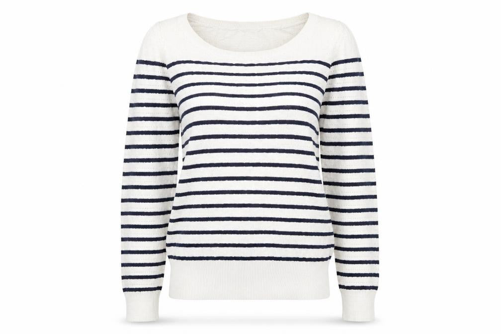 Oasis Womens Ivory Scoop Neck Striped Wool Pullover Jumper Size XS