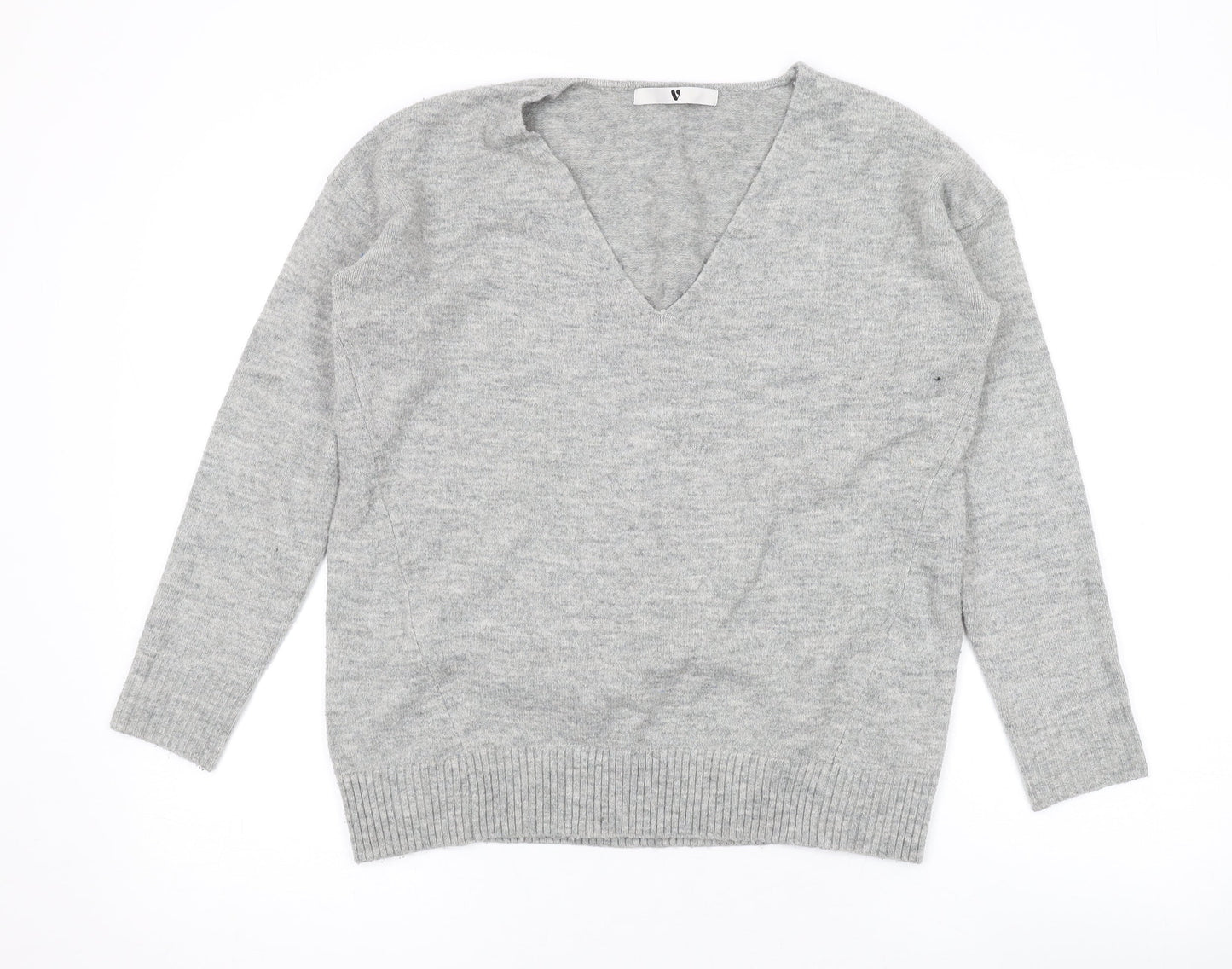 Very Womens Grey V-Neck Acrylic Pullover Jumper Size 10