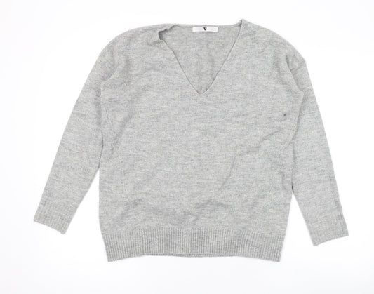 Very Womens Grey V-Neck Acrylic Pullover Jumper Size 10