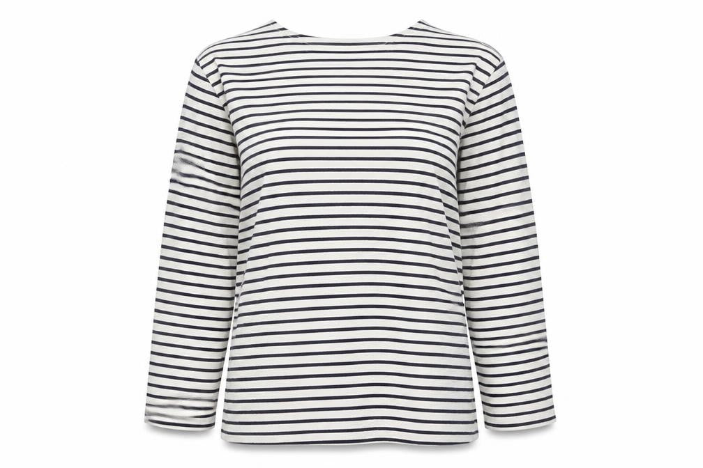 Anne Ar Breiz Womens Ivory Striped Cotton Basic Blouse Size M Roll Neck