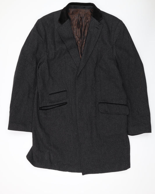 Ventuno Mens Grey Herringbone Overcoat Coat Size 44 Button