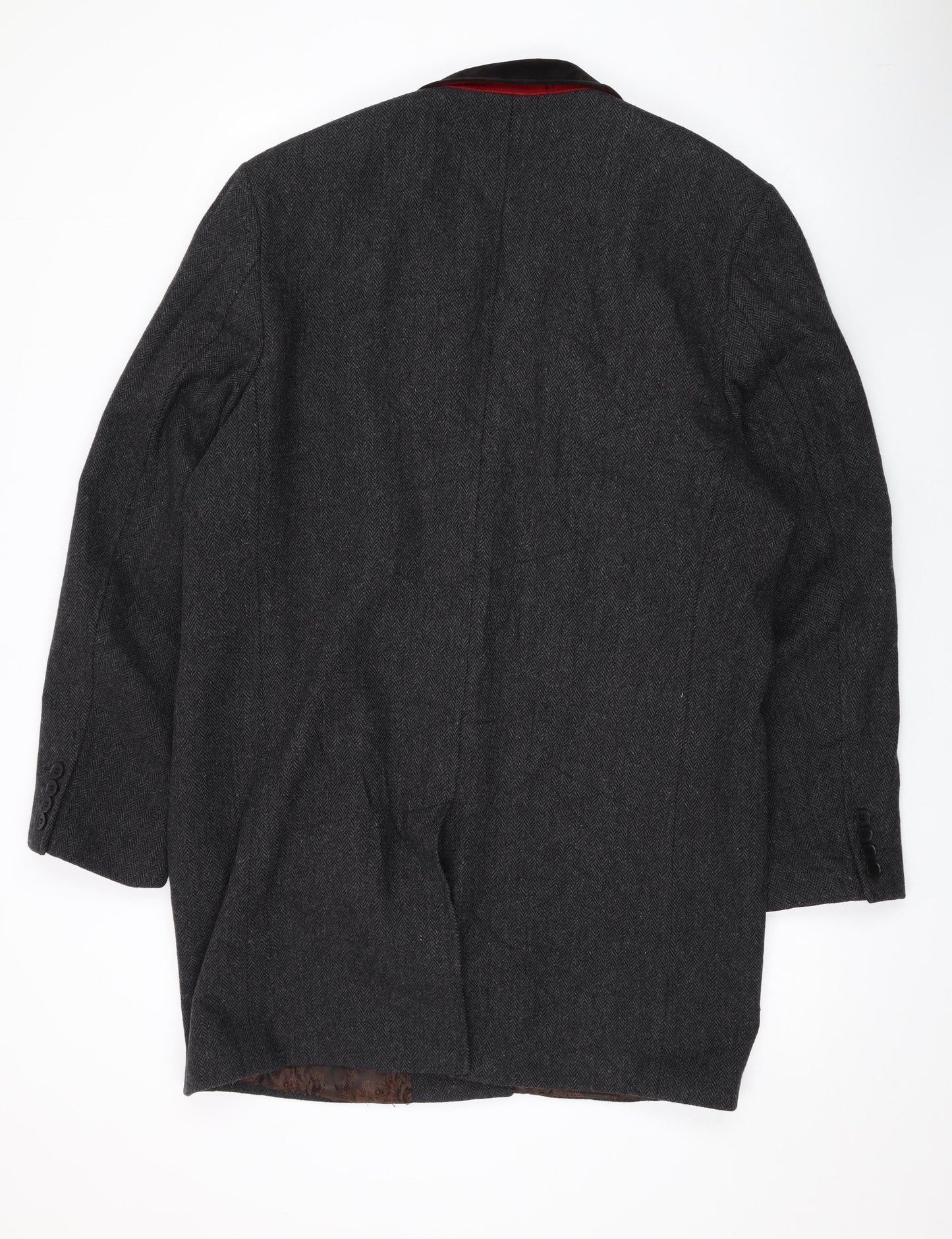 Ventuno Mens Grey Herringbone Overcoat Coat Size 44 Button