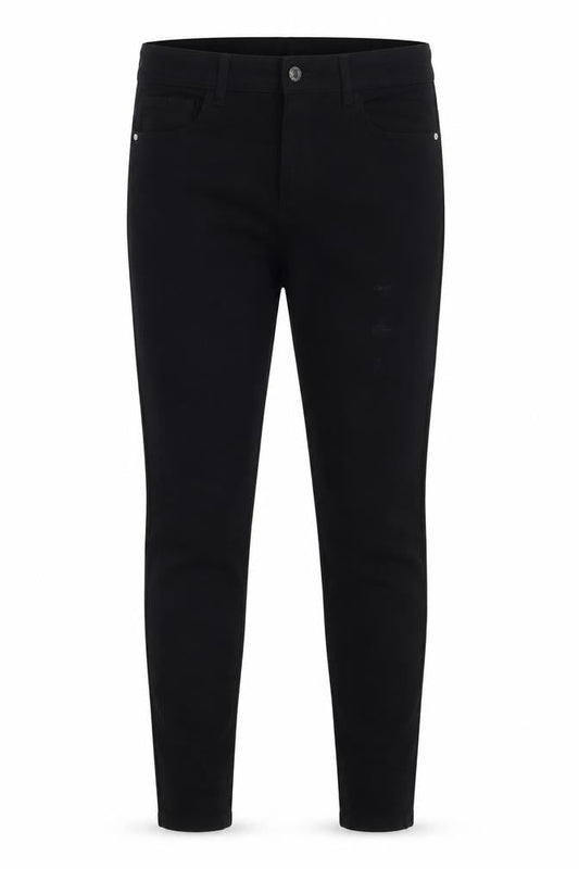 Front view of Denim & Co. women’s black cotton skinny jeans, size UK 14, 28-inch leg regular zip