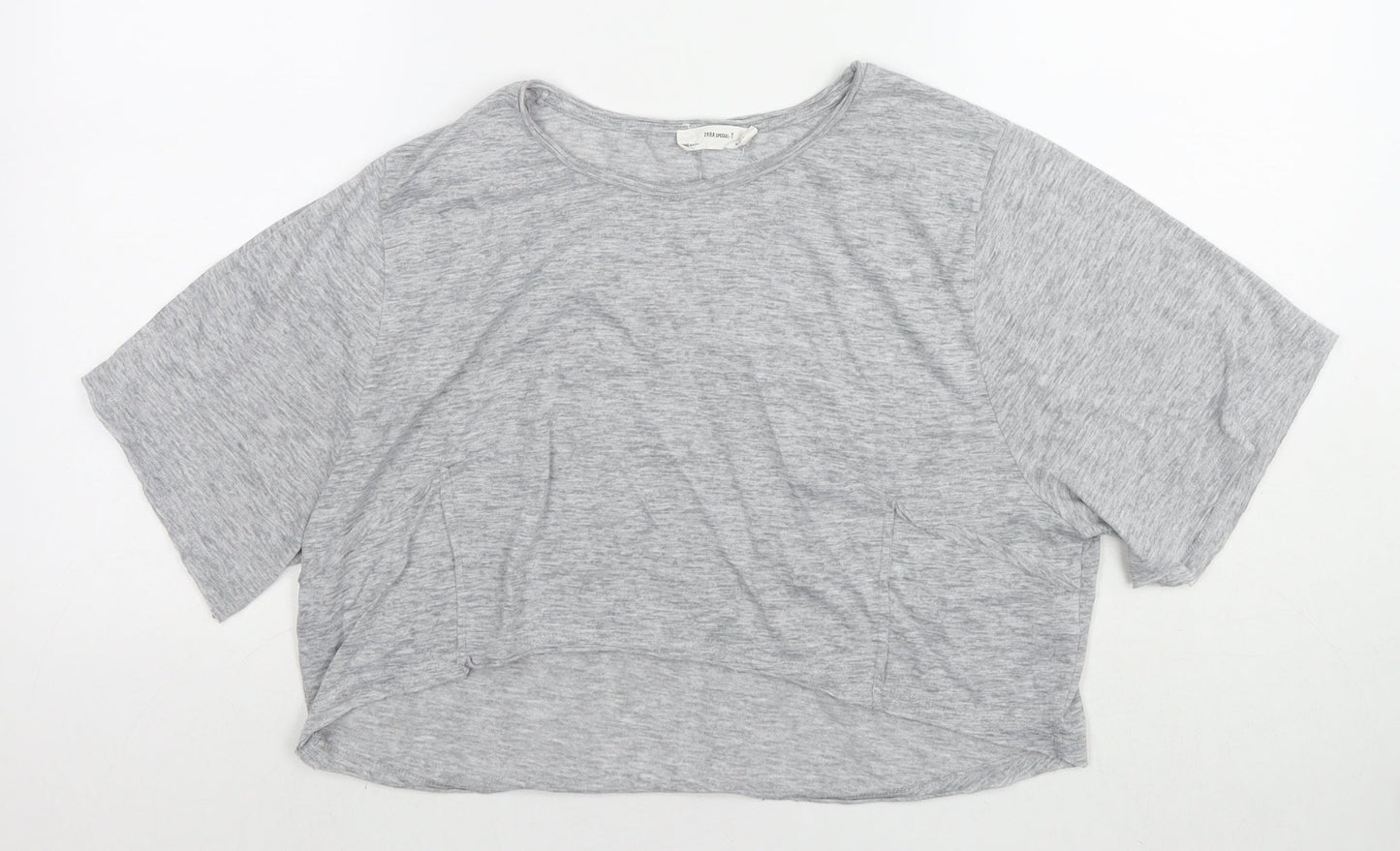 Zara Womens Grey Polyester Blend Cropped T-Shirt Size M Round Neck