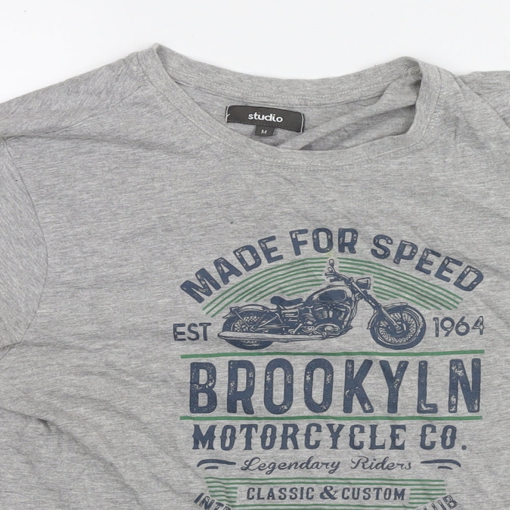 Studio Womens Grey Cotton Basic T-Shirt Size M Round Neck - Made for Speed Motorcycle