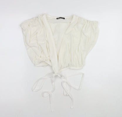 Zara Womens White Polyester Wrap Blouse Size S V-Neck