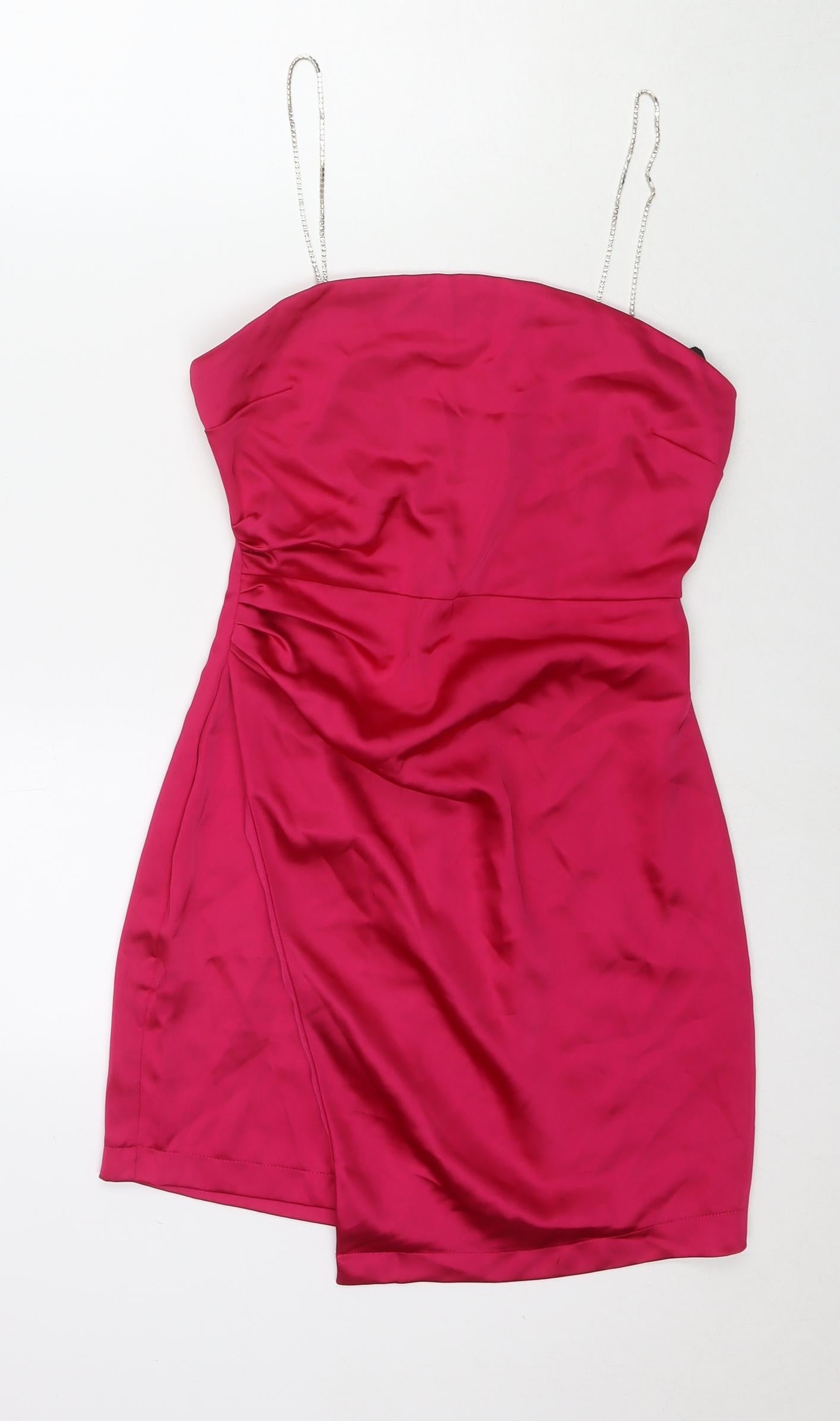 Zara Womens Pink Polyester Mini Size S Square Neck Zip - Jeweled Detail