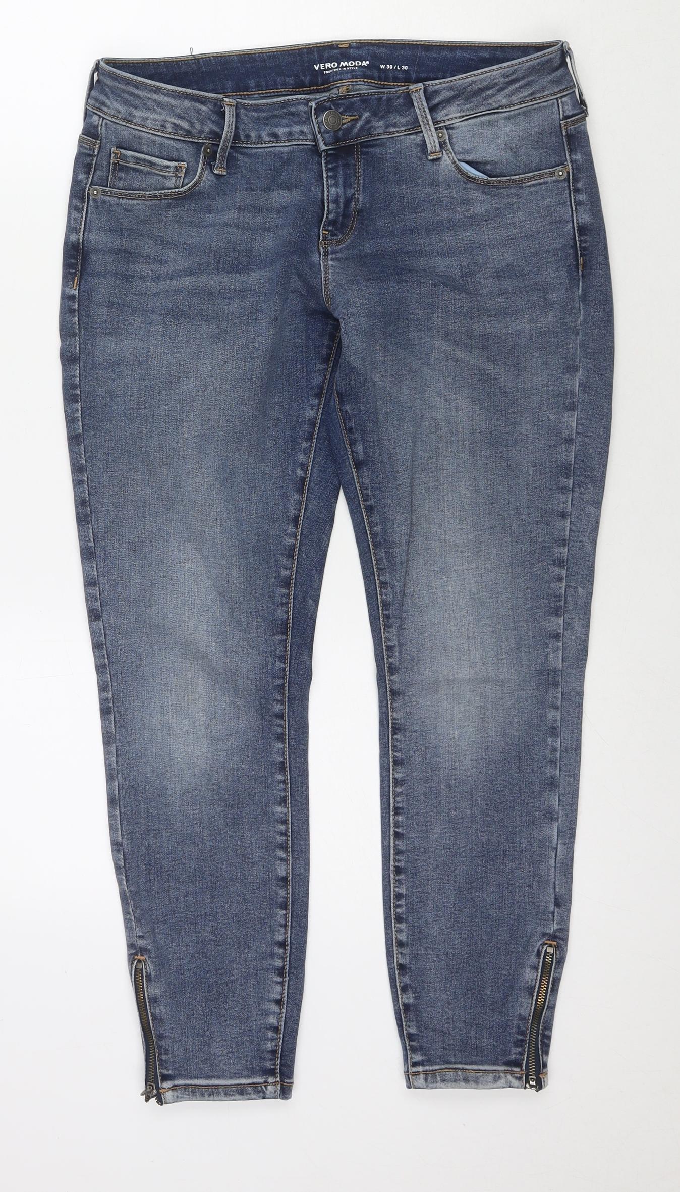 VERO MODA Womens Blue Cotton Skinny Jeans Size 30 in L30 in Regular Zip