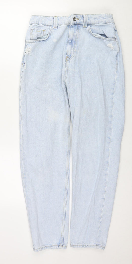 Zara Womens Blue Cotton Straight Jeans Size 10 L27 in Regular Zip