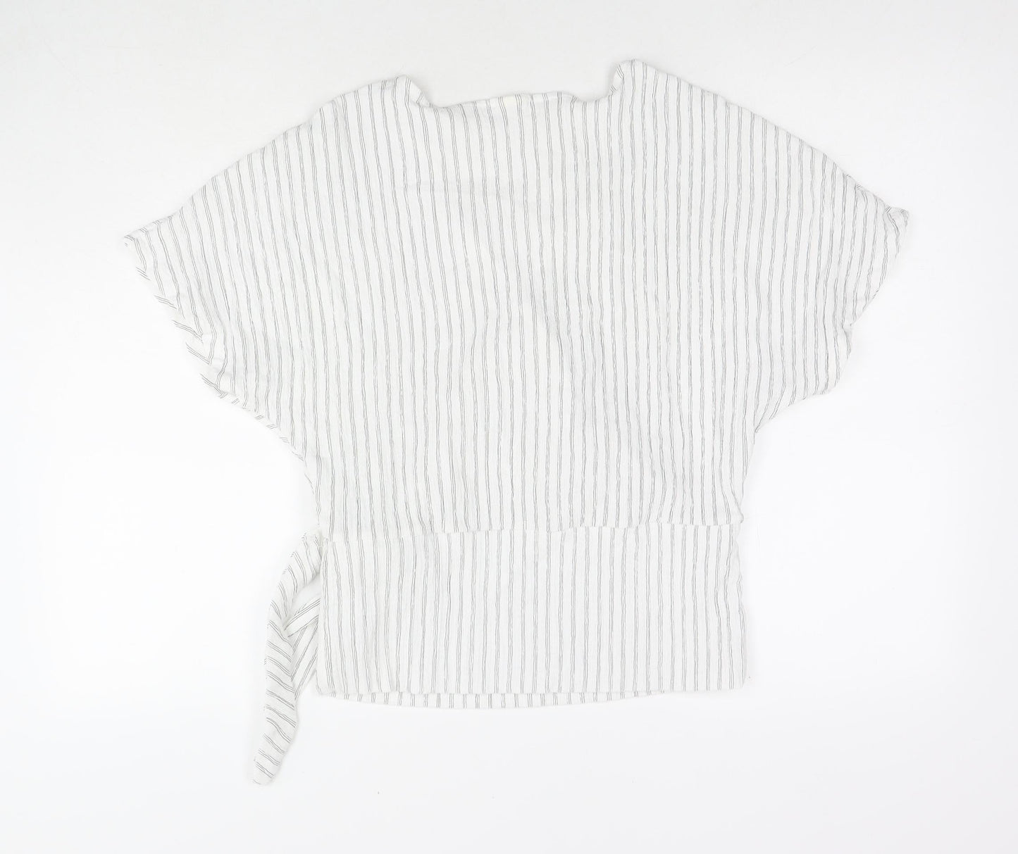 H&M Womens White Striped Polyester Basic Blouse Size S V-Neck