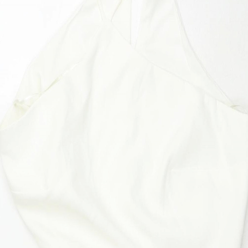 Stradivarius Womens White Polyester Mini Size L Round Neck Zip - Cut Out Detail