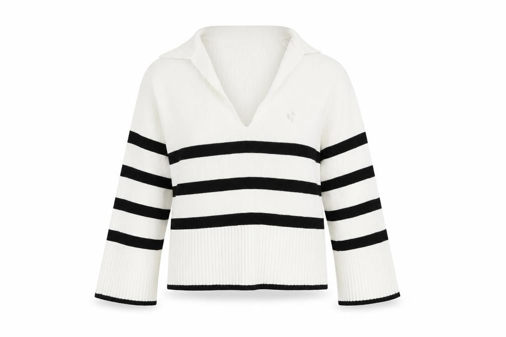 NA-KD Womens White Collared Striped Viscose Pullover Jumper Size M