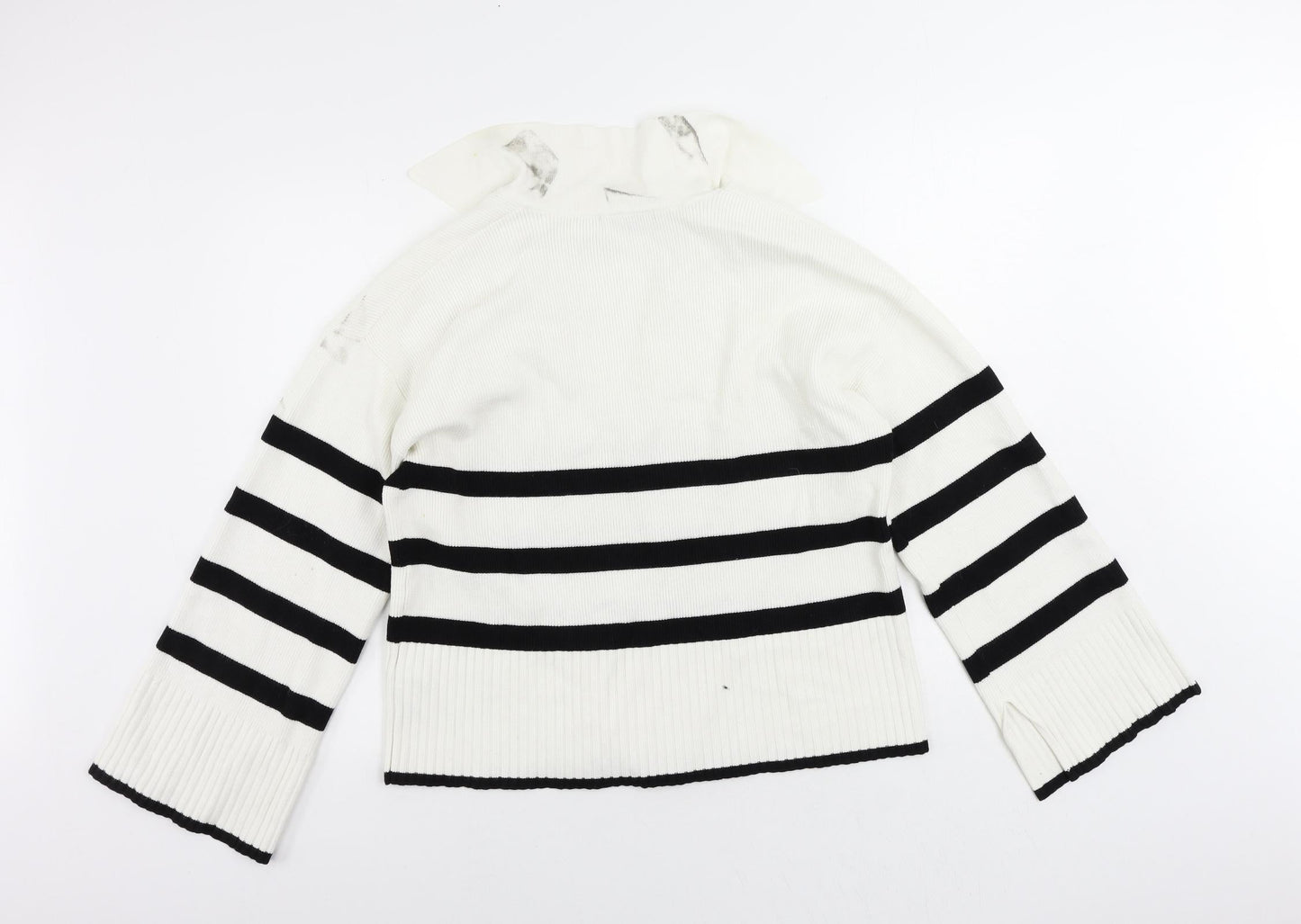 NA-KD Womens White Collared Striped Viscose Pullover Jumper Size M