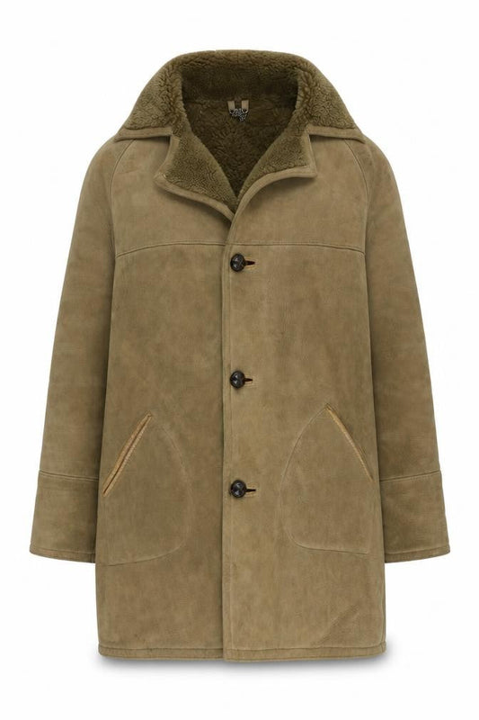 Bailey's Womens Beige Overcoat Coat Size M Button - Vintage Made in England Sheepskin