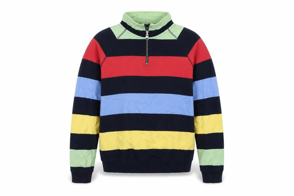 Cotton Traders Womens Multicoloured Striped Cotton Pullover Sweatshirt Size S Zip - Vintage