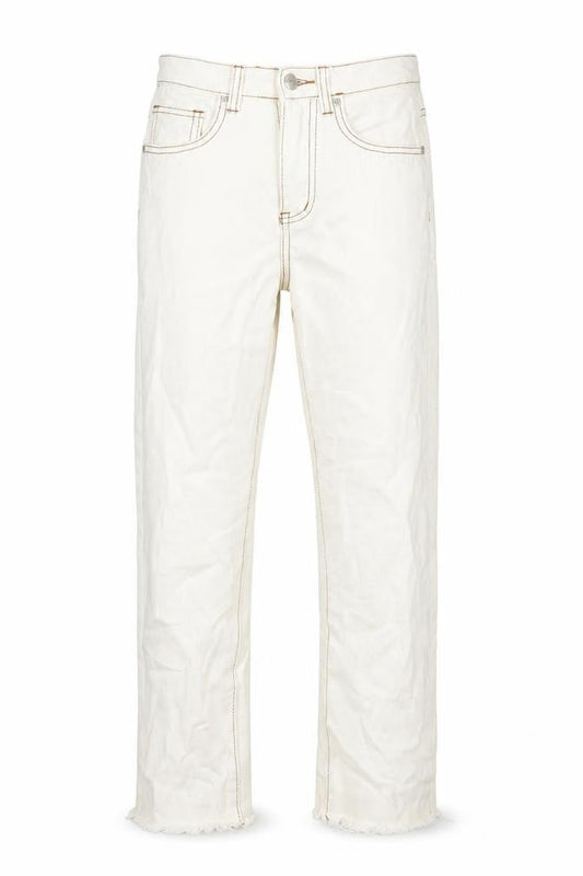 PRETTYLITTLETHING Womens Ivory Cotton Straight Jeans Size 4 L28 in Regular Zip
