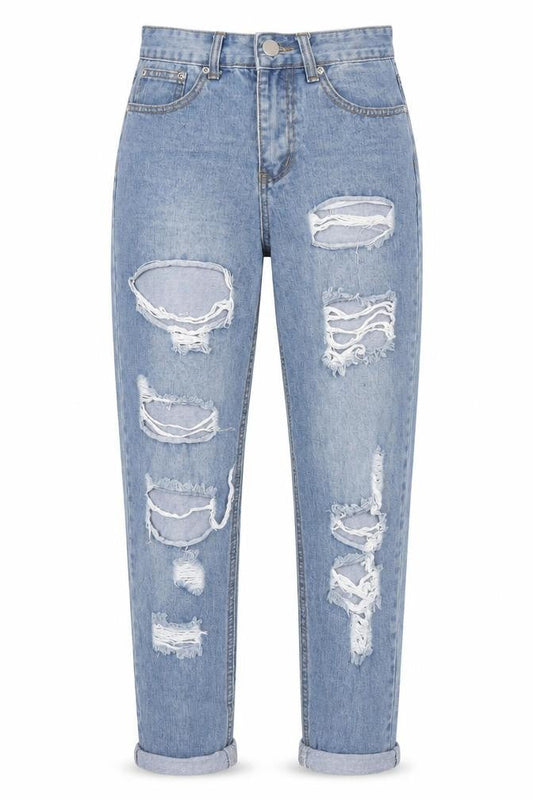 PRETTYLITTLETHING Womens Blue Cotton Mom Jeans Size 6 L27 in Regular Zip