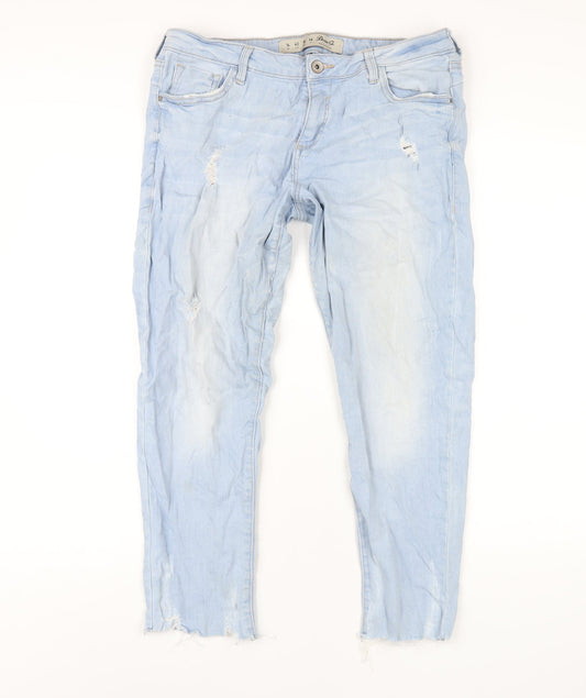 Denim & Co. Womens Blue Cotton Straight Jeans Size 14 L27 in Regular Zip