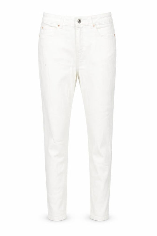 Front view of Denim & Co. women’s white cotton skinny jeans, size UK 12, 28-inch leg regular zip