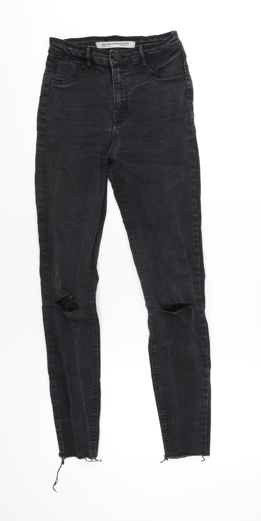 Zara Womens Black Cotton Skinny Jeans Size 8 L28 in Regular Zip