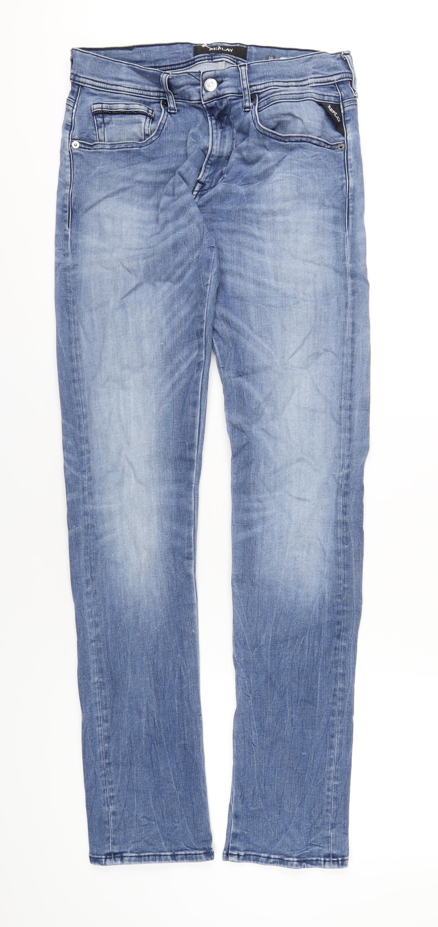 Replay Mens Blue Cotton Skinny Jeans Size 30 in L34 in Regular Zip