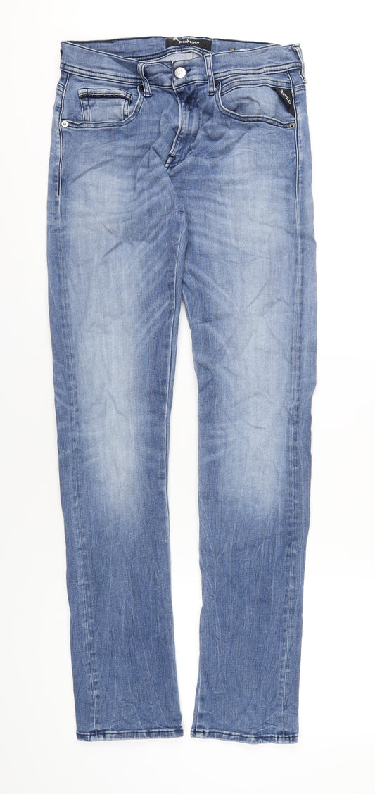 Replay Mens Blue Cotton Skinny Jeans Size 30 in L34 in Regular Zip