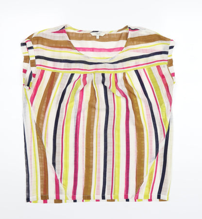Next Womens Multicoloured Striped Polyester Basic T-Shirt Size 12 Round Neck