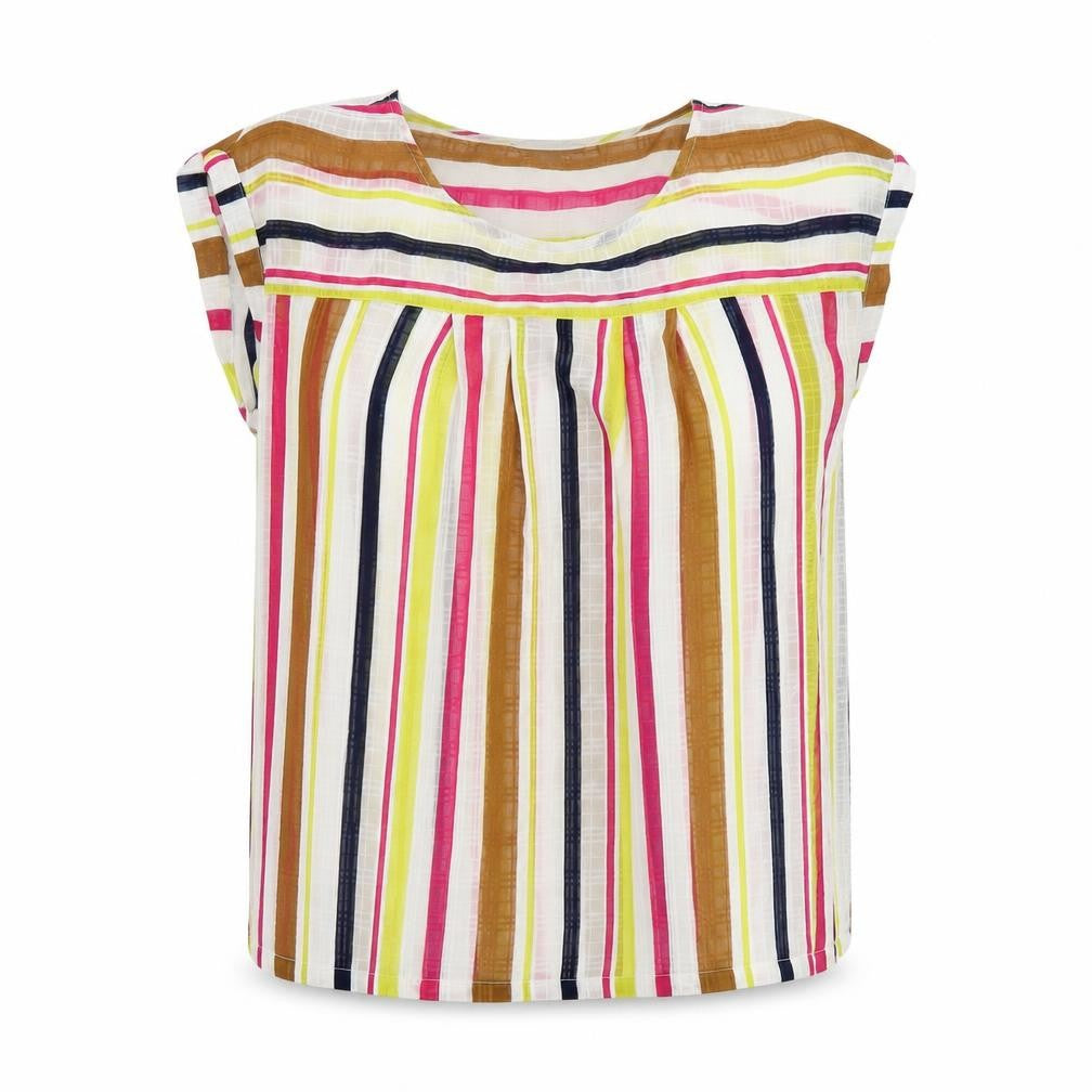 NEXT Womens Multicoloured Striped Polyester Basic T-Shirt Size 12 Round Neck