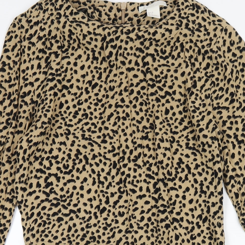 H&M Womens Brown Animal Print Viscose A-Line Size 6 Round Neck Zip
