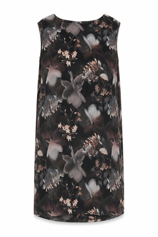 NEXT Womens Black Floral Polyester A-Line Size 12 Round Neck Zip