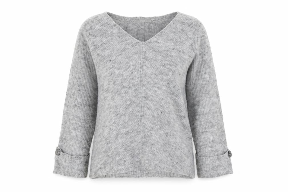 NEXT Womens Grey V-Neck Acrylic Pullover Jumper Size S
