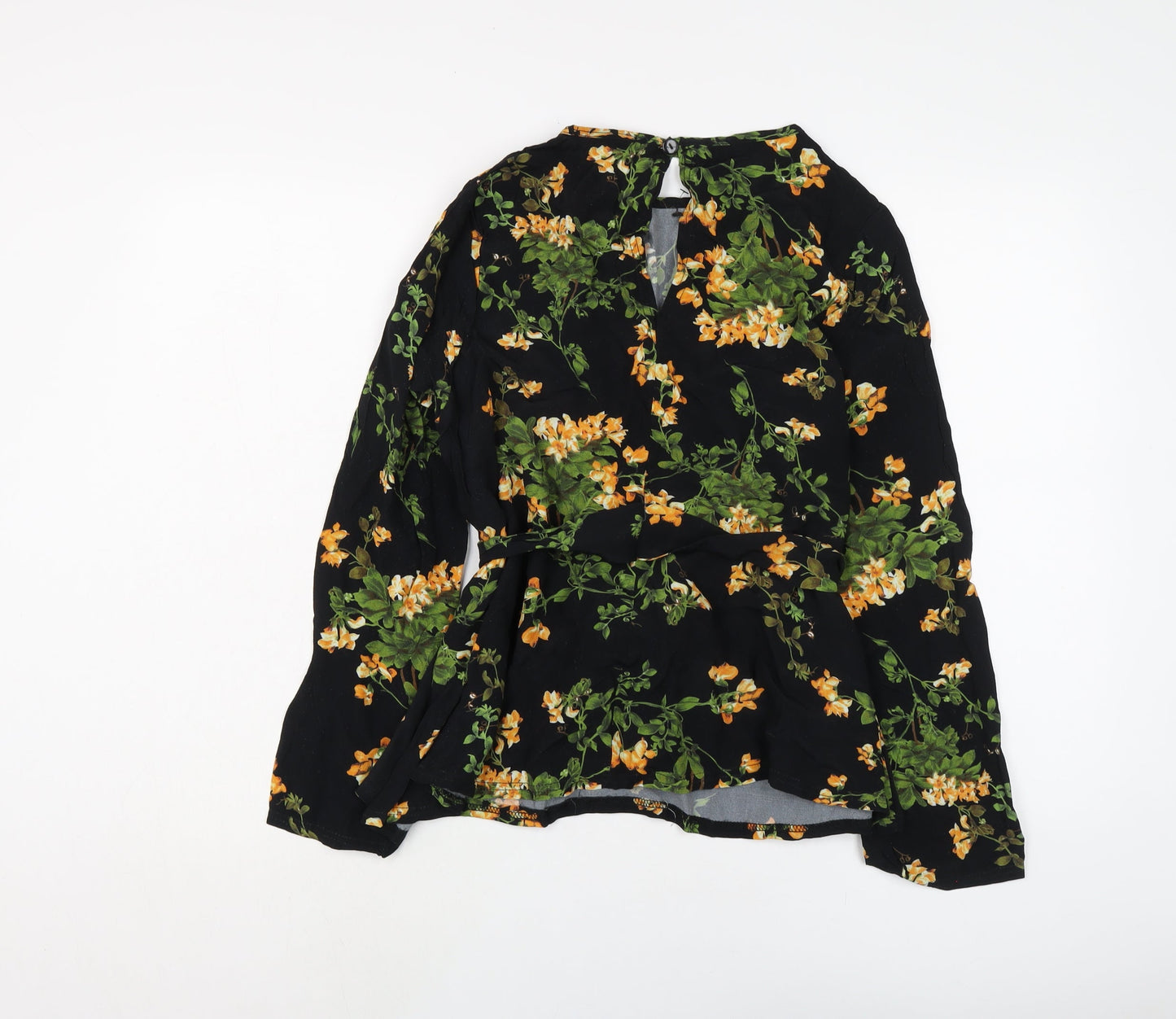 Missguided Womens Black Floral Polyester Basic Blouse Size 8 Round Neck