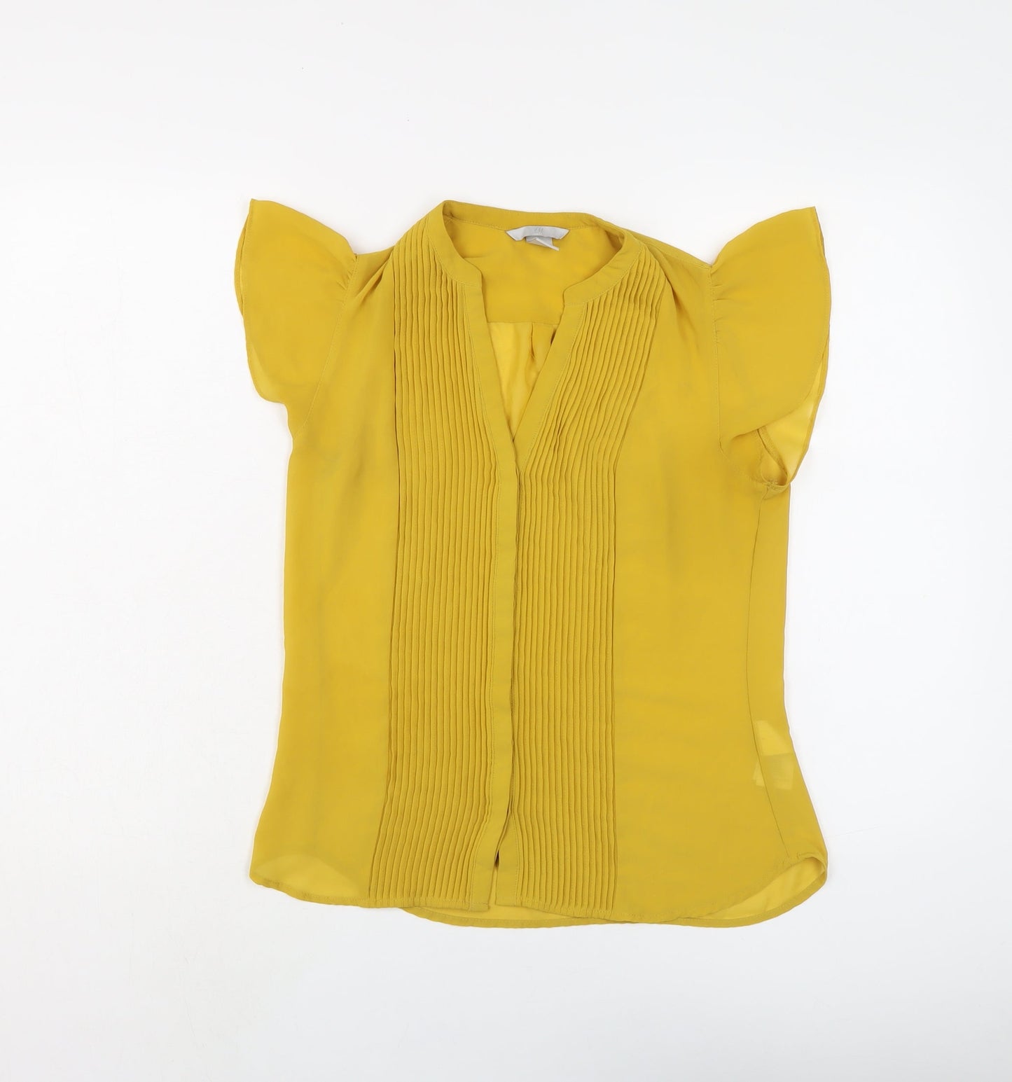 H&M Womens Yellow Polyester Basic Blouse Size 6 V-Neck