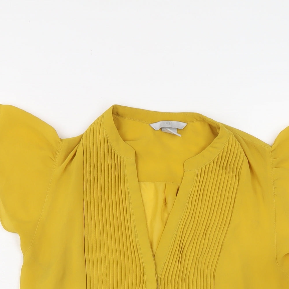 H&M Womens Yellow Polyester Basic Blouse Size 6 V-Neck