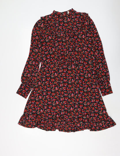 Oasis Womens Multicoloured Floral Polyester A-Line Size M Mock Neck Button