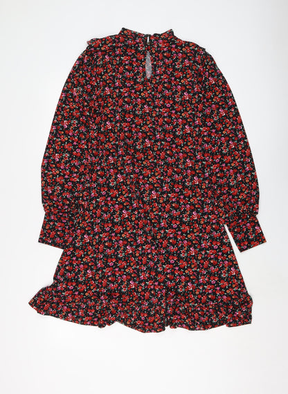 Oasis Womens Multicoloured Floral Polyester A-Line Size M Mock Neck Button