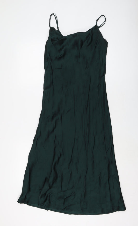 Zara Womens Green Viscose A-Line Size S Collared Zip