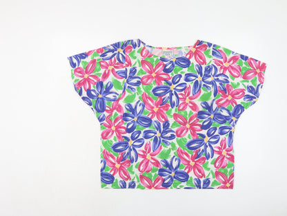 Para Womens Multicoloured Floral Polyester Basic T-Shirt Size M Round Neck