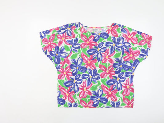 Para Womens Multicoloured Floral Polyester Basic T-Shirt Size M Round Neck
