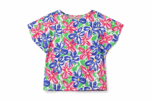 Para Womens Multicoloured Floral Polyester Basic T-Shirt Size M Round Neck