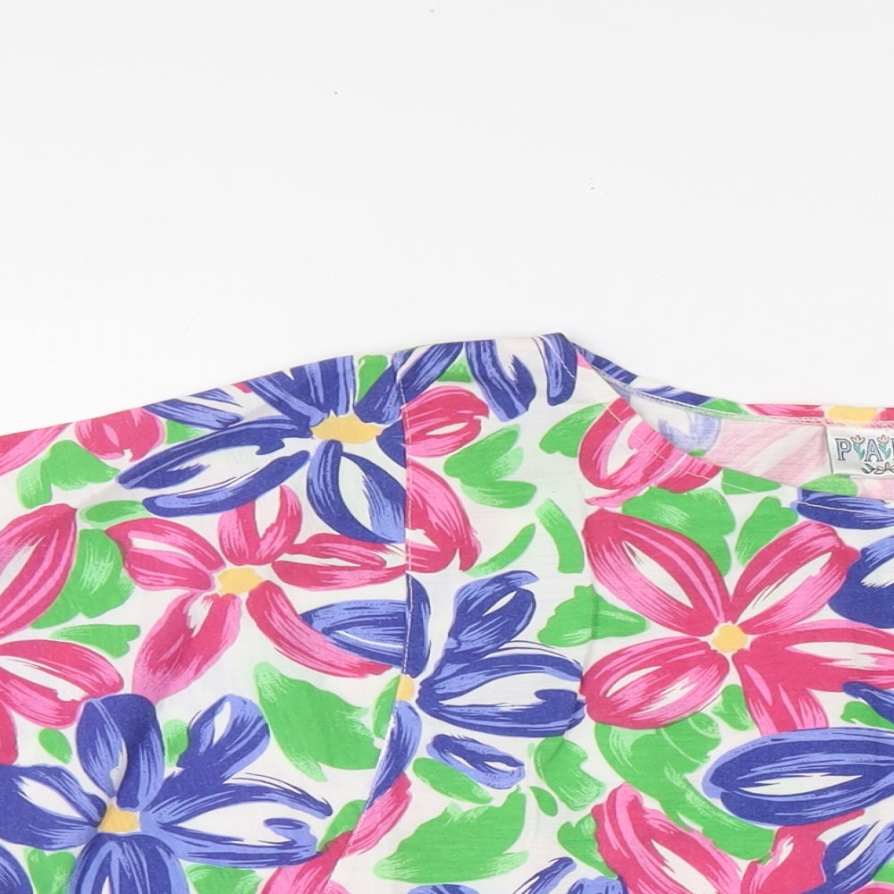 Para Womens Multicoloured Floral Polyester Basic T-Shirt Size M Round Neck