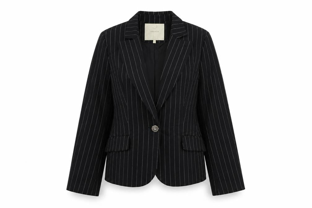 Fransa Womens Black Striped Cotton Jacket Suit Jacket Size L