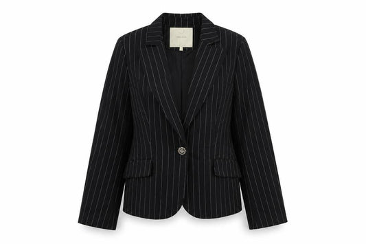 Fransa Womens Black Striped Cotton Jacket Suit Jacket Size L