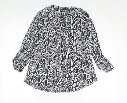 Marks & Spencer Womens Black Geometric Viscose Basic Blouse Size 8 V-Neck