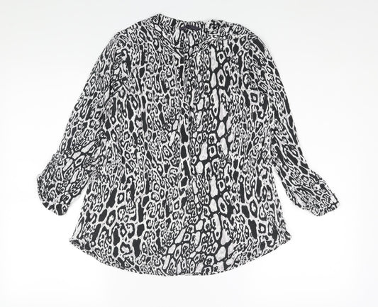 Marks and Spencer Womens Black Geometric Viscose Basic Blouse Size 8 V-Neck