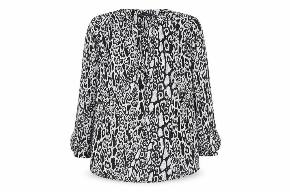 Marks & Spencer Womens Black Geometric Viscose Basic Blouse Size 8 V-Neck