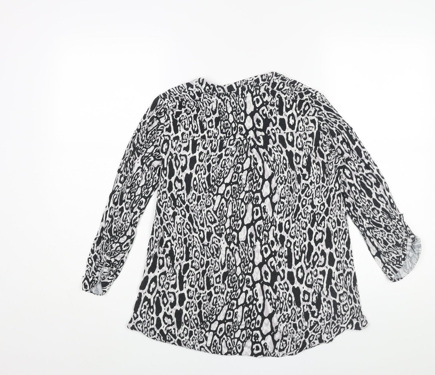 Marks and Spencer Womens Black Geometric Viscose Basic Blouse Size 8 V-Neck