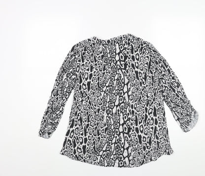 Marks & Spencer Womens Black Geometric Viscose Basic Blouse Size 8 V-Neck